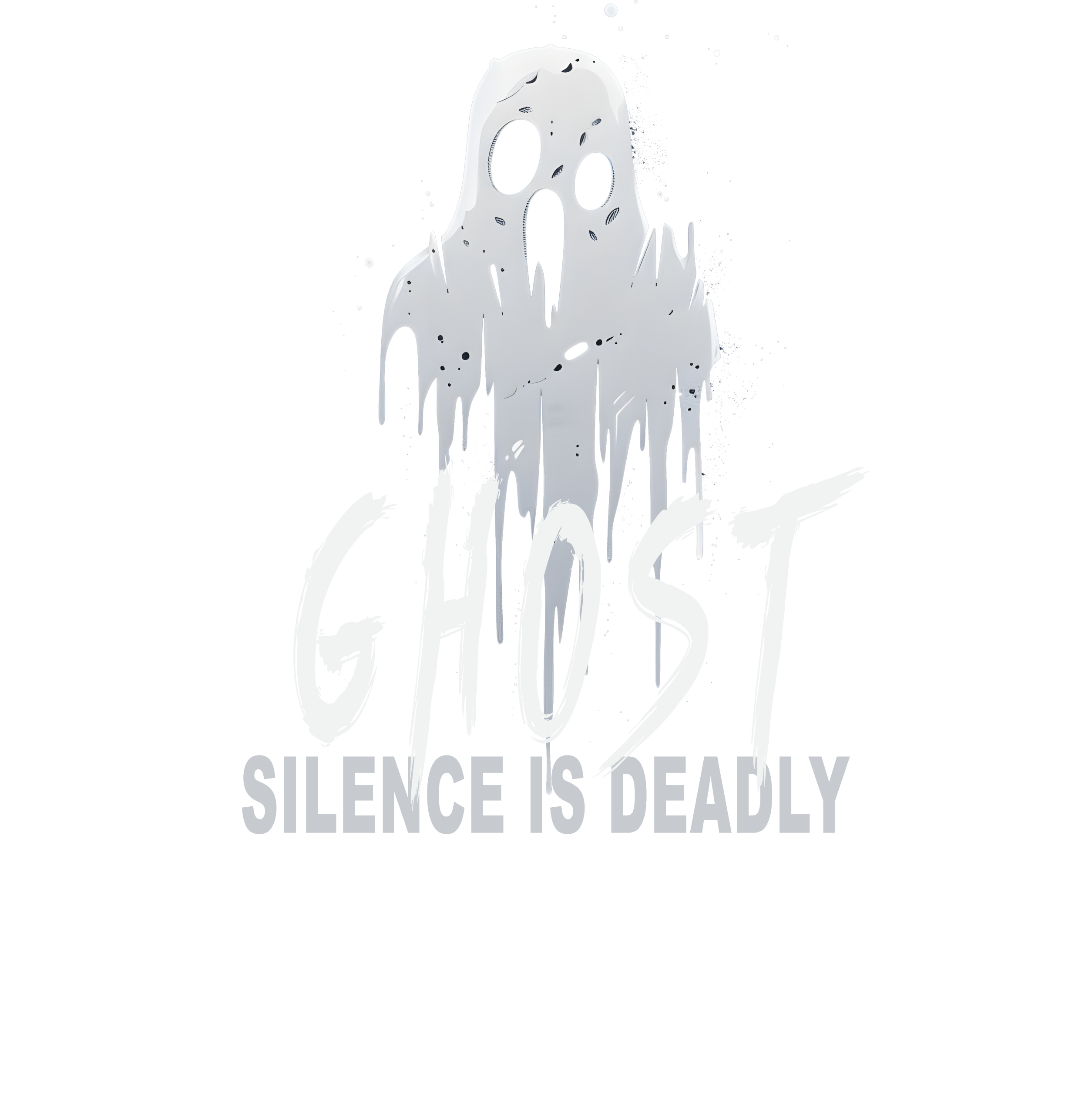 Graphic design featuring a ghost illustration with the text 'Silence is Deadly'.