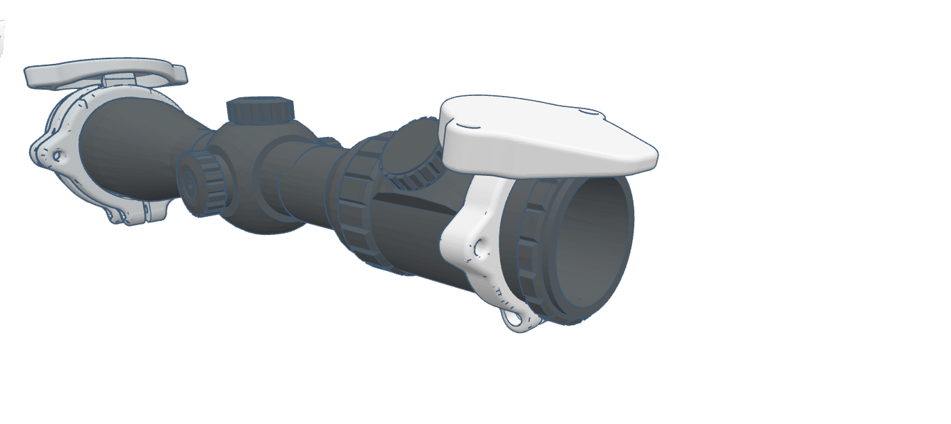Tactical rifle scope featuring adjustable magnification and mounting rings.