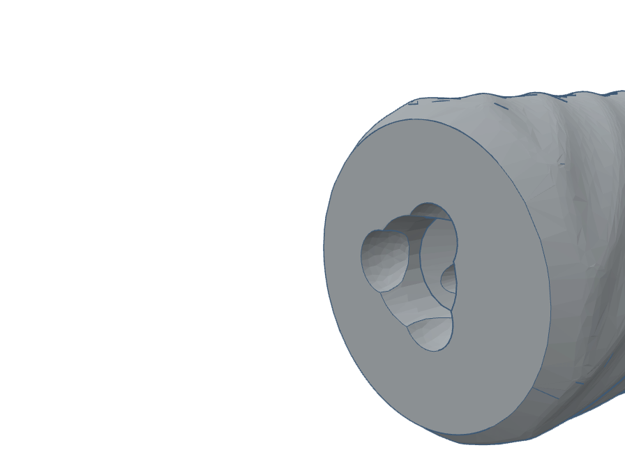 3D rendering of a firearm accessory showing a cylindrical shape with internal features.