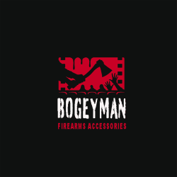 Logo of BOGEYMAN featuring a stylized design with an axe and hands on a black background.