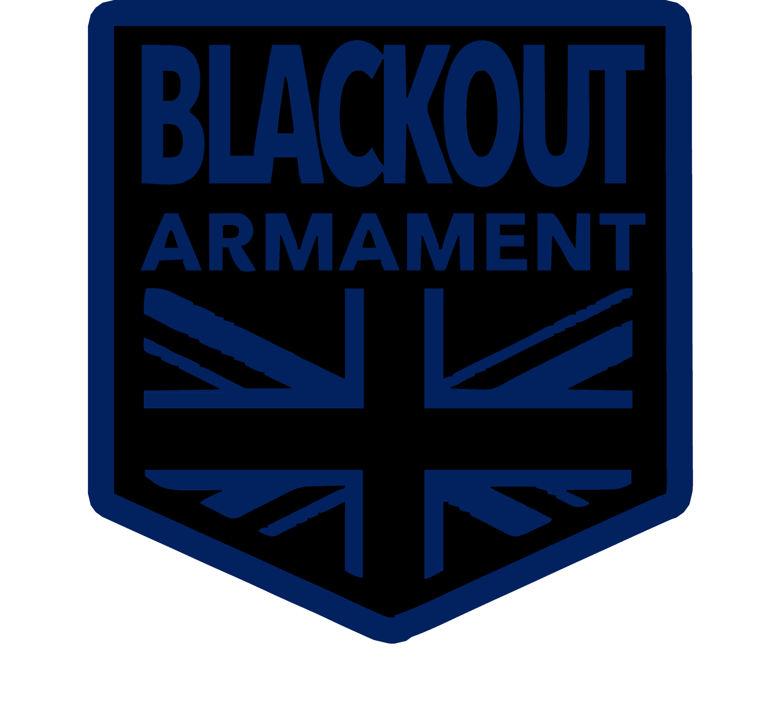 Logo of Blackout Armament featuring a shield design with a British flag motif.