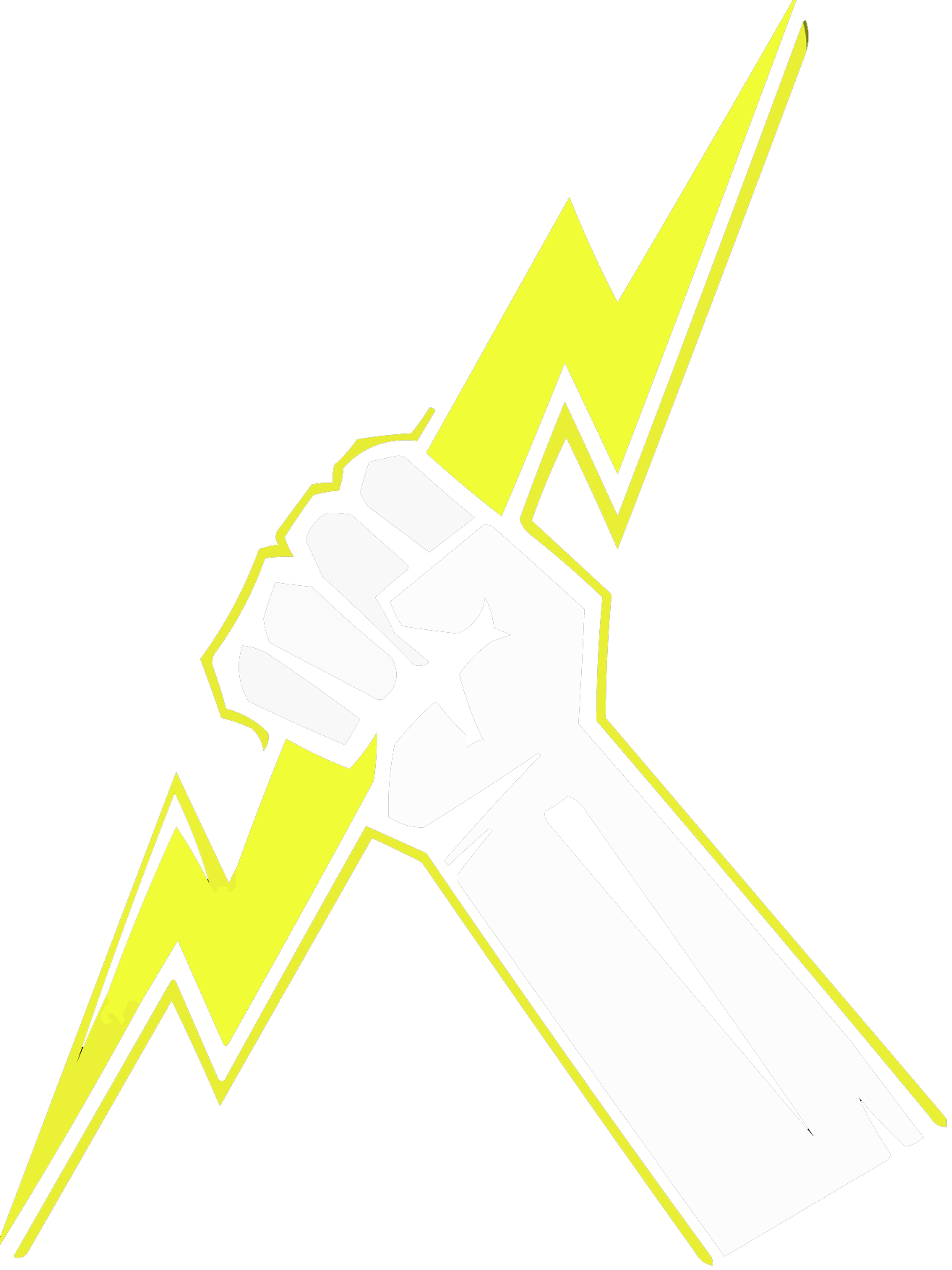 Graphic of a raised fist holding a yellow lightning bolt on a white background.