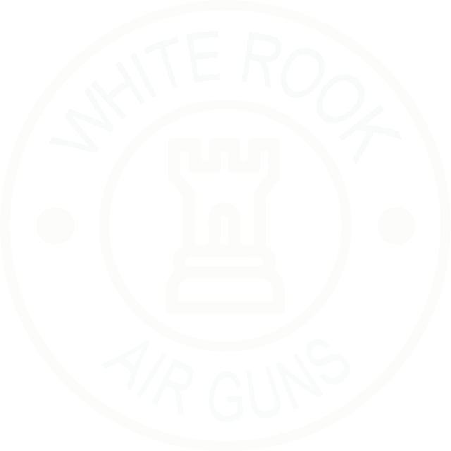 Logo of White Rook Air Guns featuring a circular design with text and a graphic element.