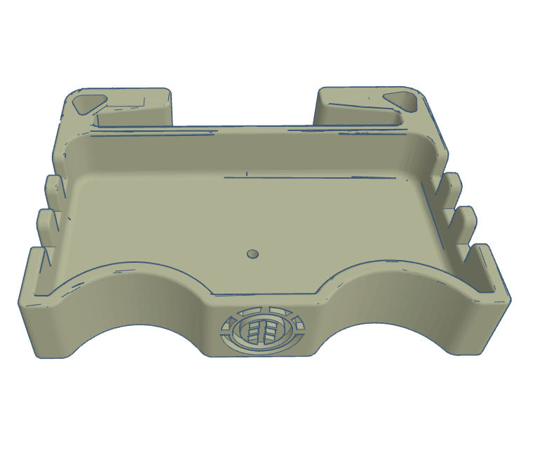 A beige firearms accessories storage tray with compartments and a logo at the center.