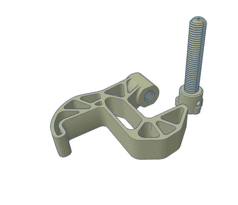 3D rendering of a firearms accessory mounting bracket with a threaded screw.