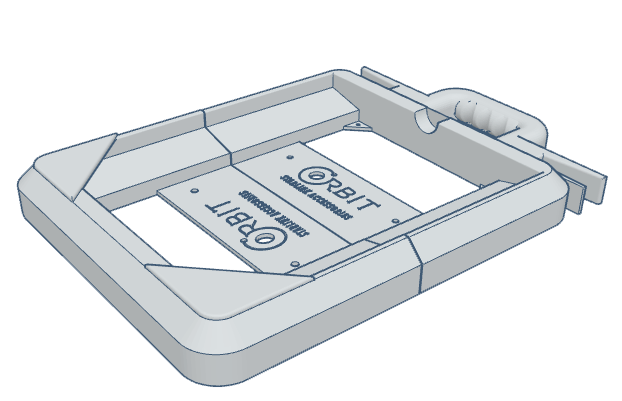 A mounting plate for firearms accessories featuring the Orbit logo and a rectangular design.