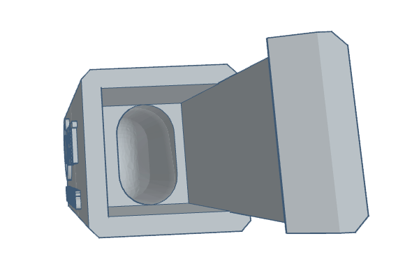 3D rendering of a firearms accessory showing an open compartment and a cylindrical opening.