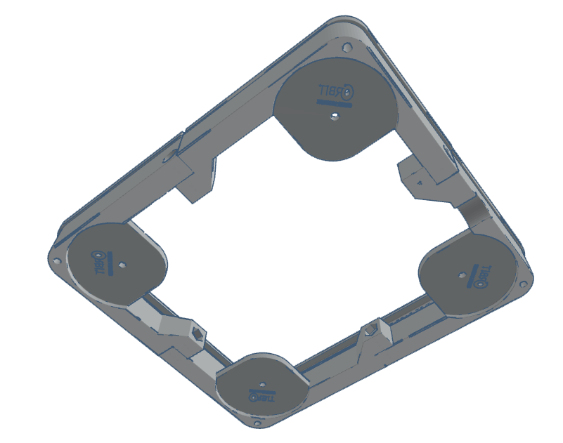A firearms accessory mounting plate with four circular attachment points visible from below.