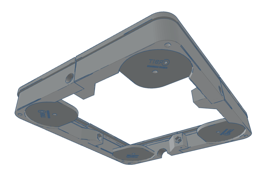 Base plate for firearms accessory with multiple mounting points and a rectangular shape.