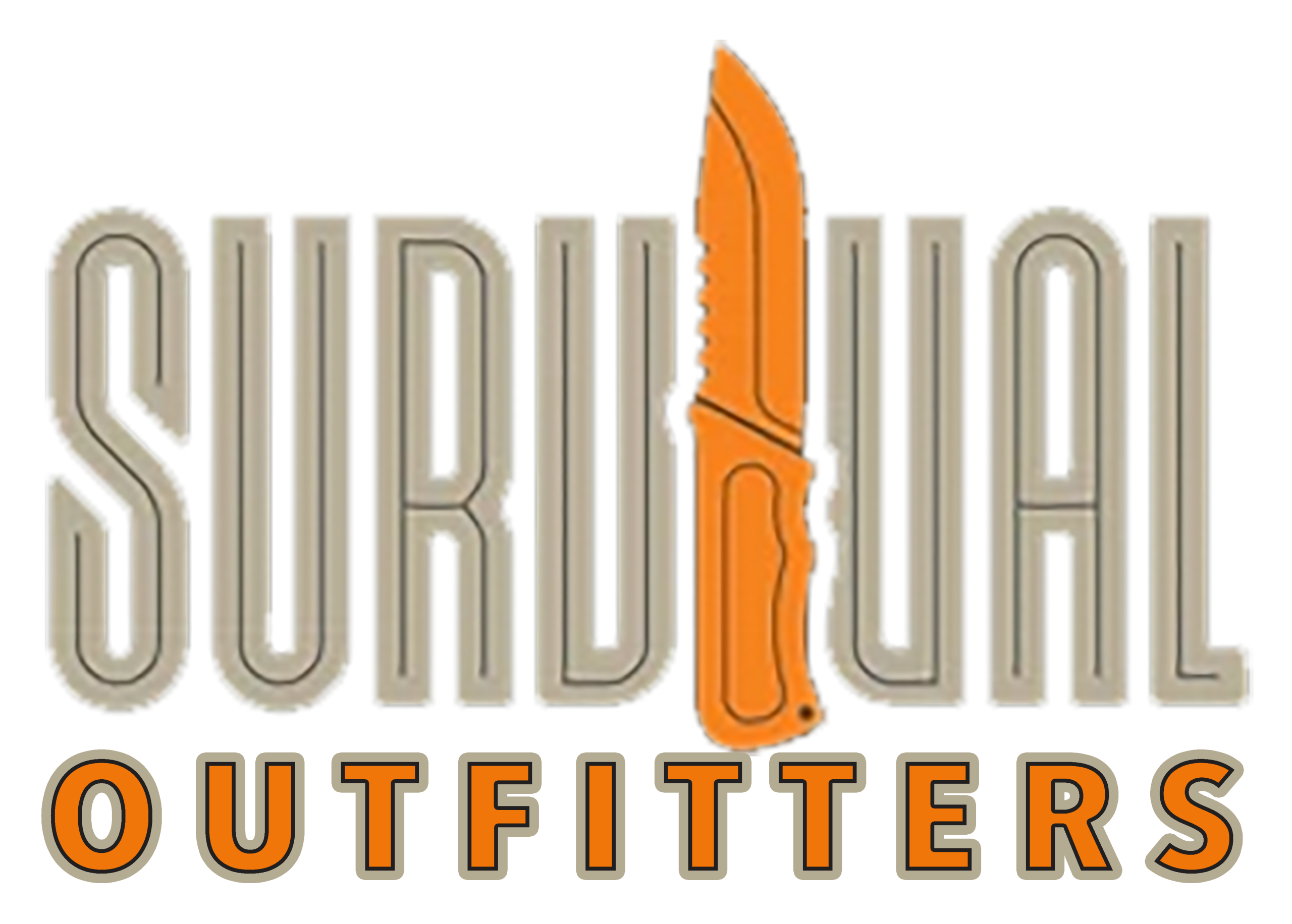 Logo of Survival Outfitters featuring a knife and stylized text in orange and gray.