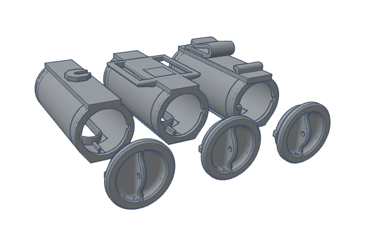 Three firearm accessory components displayed in a technical illustration format.