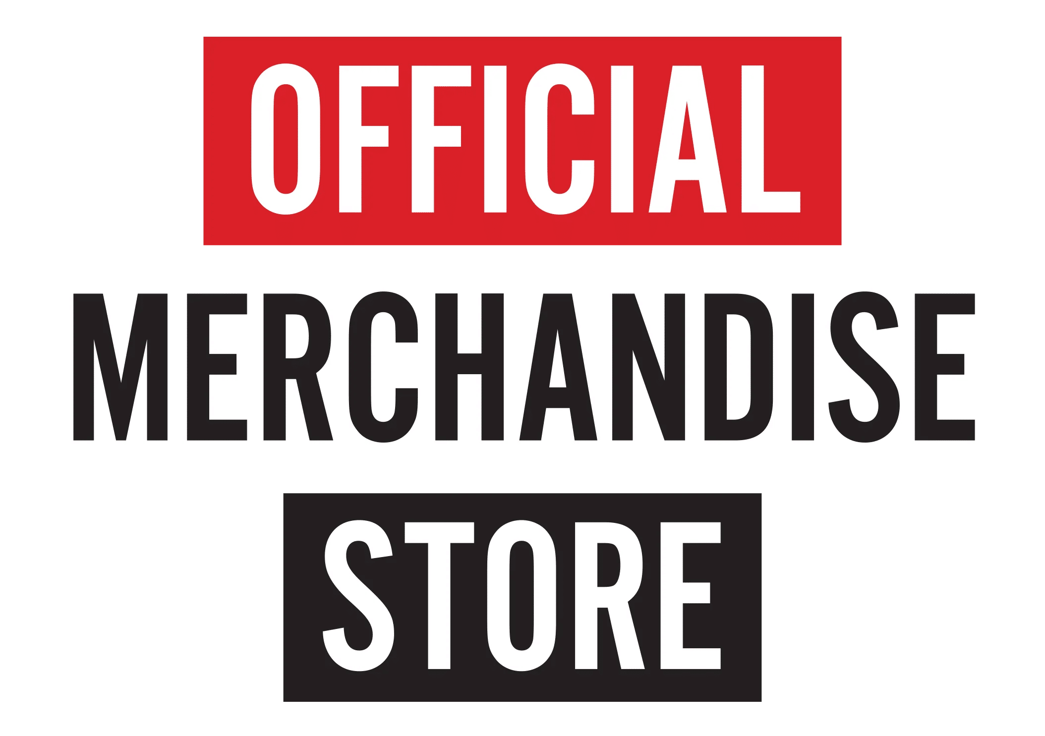 Signage displaying the text 'Official Merchandise Store' in bold letters on a black background.
