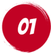 Red circular badge featuring the number one in white font, indicating a ranking or order.