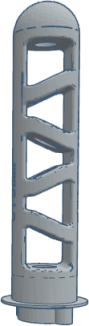 Monobaffle, a cylindrical firearms accessory with a spiral design, in a neutral color.