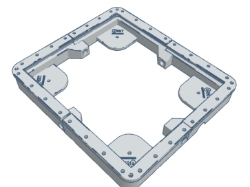 3D rendering of a firearms accessories mounting plate with multiple attachment points.