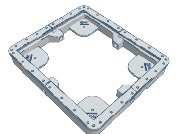 3D rendering of a firearms accessories mounting plate with multiple attachment points.