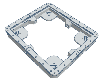 3D rendering of a firearms accessories mounting plate with multiple attachment points.