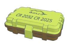 Green battery storage case labeled with CR2032 and CR2025 on the lid.