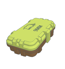 Green and brown storage box labeled '9MM' for ammunition storage.