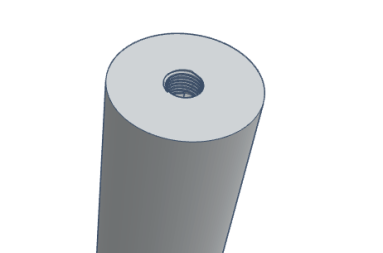 Cylindrical metal rod viewed from the top, featuring a central threaded hole.