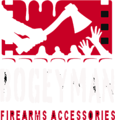 Logo of Bogeyman Firearms Accessories featuring an axe and hands in a red and white design.